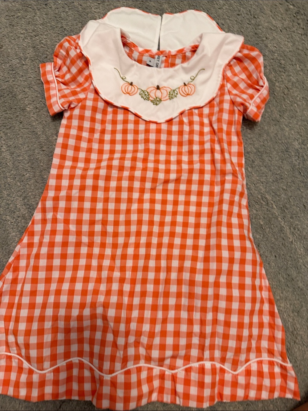 Sweet Dreams Orange & White Gingham Dress with Embroidered Collar